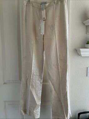 Magaschoni Cream Embroidered Dress Pants